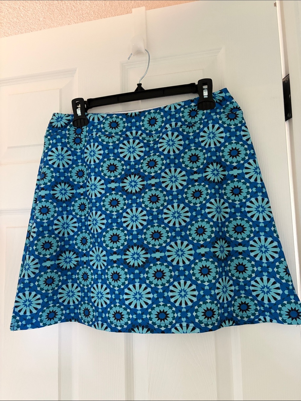 Blue Geometric A-Line Skirt with Starburst Print